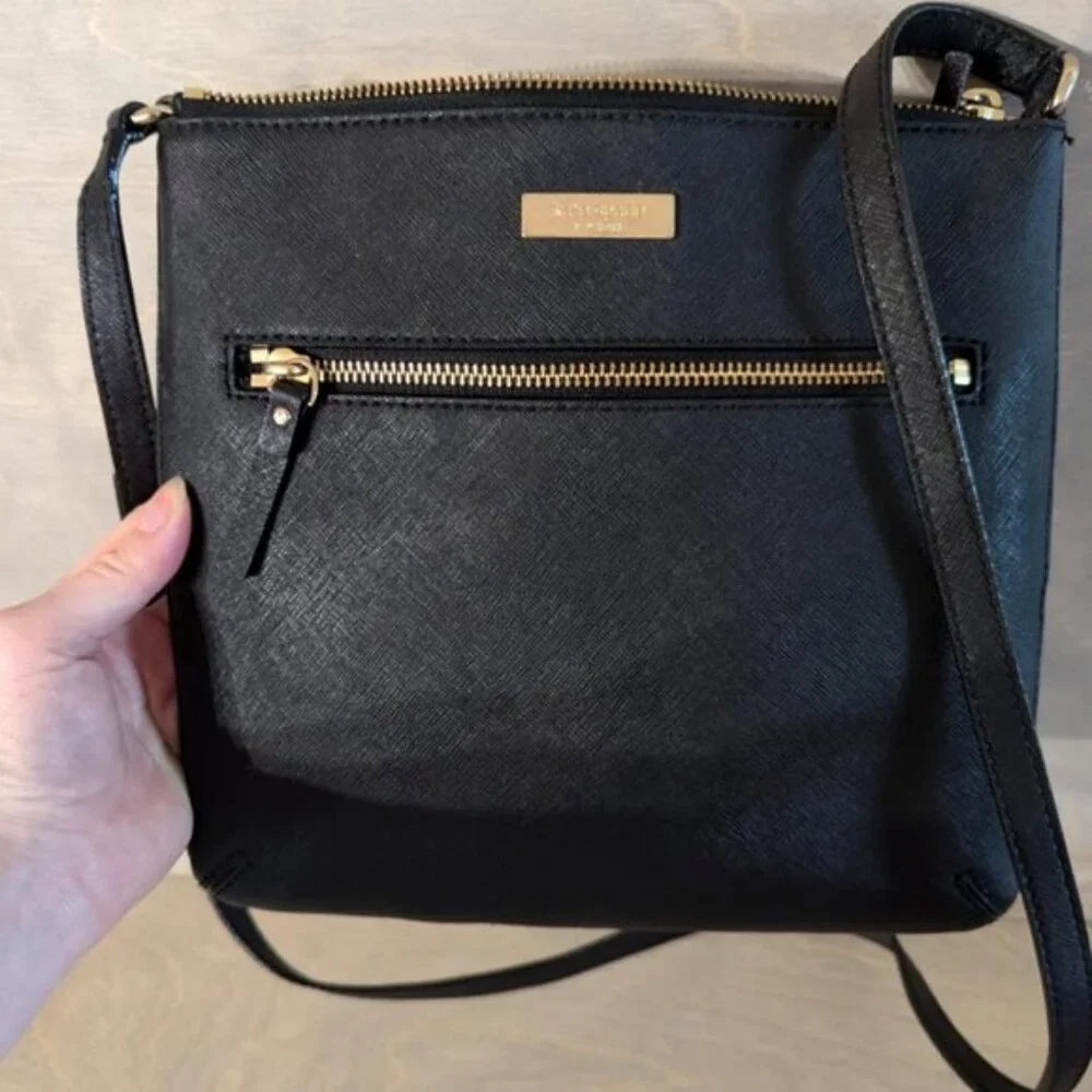 Kate Spade‎ Slender Crossbody Purse Prospect Place Rima Cow Leather Black & Gold